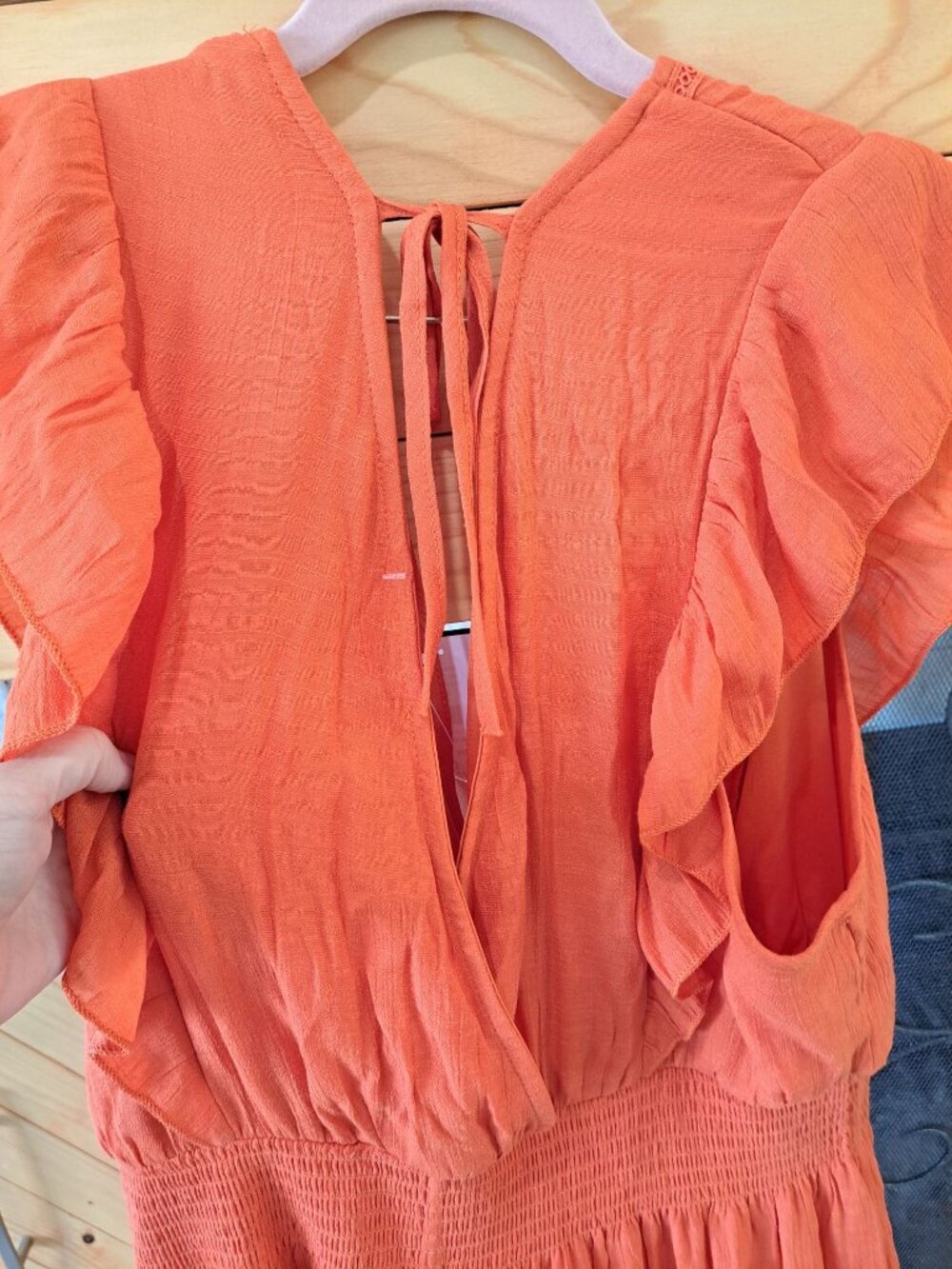 NWT 2XL Kings Road Orange Maxi Dress Ruffle Sleeves Smocked Waist Crochet Hem - Picture 9 of 16